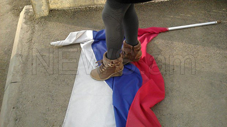 Russian Flag Under Armenian Protester`s Feet  - NO COMMENT